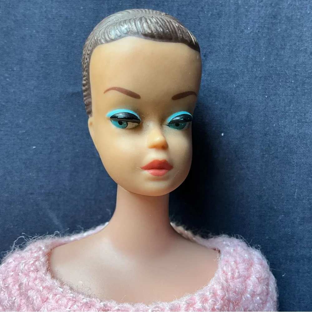 Vintage 1960s Barbie Doll in Homemade Pink Crochet Dress No Wigs Japan Foot